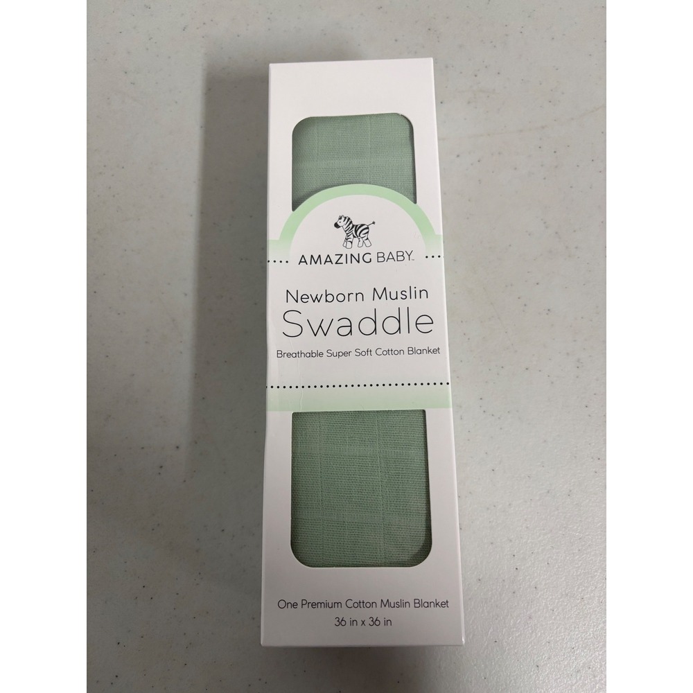 Amazing Baby Newborn Muslin Swaddle Blanket 36x36 Sage‎ Green Cotton Breathable